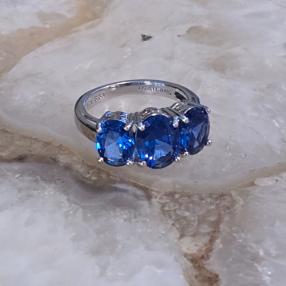 Vintage BBJ Bangkok Sterling Silver Blue Sapphire Statement Ring - Picture 4 of 16